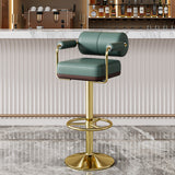 Luxurious Contemporary Faux Leather Upholstered Height-Adjustable Swivel Bar Stool with Armrests and Footrest for Dining Room