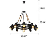 Industrial Retro Gear Wrought Iron Hemp Rope Chandelier - 6/8/10-Light