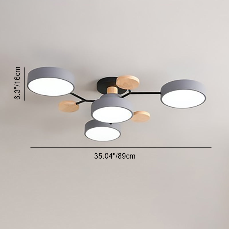 Contemporary Scandinavian LED Ceiling Light with Round Molecule Branch Design, Semi-Flush Mount for Living Room