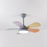 Simple Colorful Round Leaf Ceiling Fan for Kids with Light and Downrod