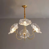 Elegant Modern Art Deco Gold-Finish Frame with Lotus Leaf Glass Shade, 3/6-Light Living Room Chandelier