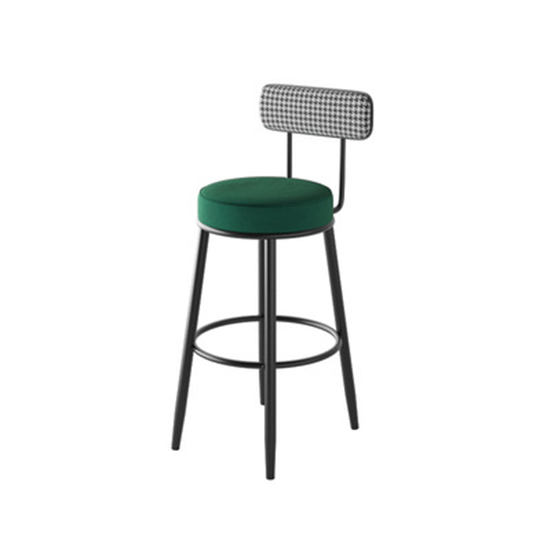 Sleek Contemporary Nordic Round Bar Stool Upholstered in Cotton-Linen Fabric with Backrest and Footrest for Dining Room