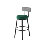 Sleek Contemporary Nordic Round Bar Stool Upholstered in Cotton-Linen Fabric with Backrest and Footrest for Dining Room