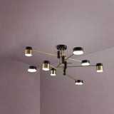 Sleek Modern Minimalist Black & Gold 4-8 Light Semi-Flush Mount Ceiling Light