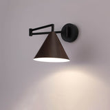 Nordic Minimalist Cone Swing Arm Wall Sconce Lamp - Wood Grain Iron Finish, 1-Light