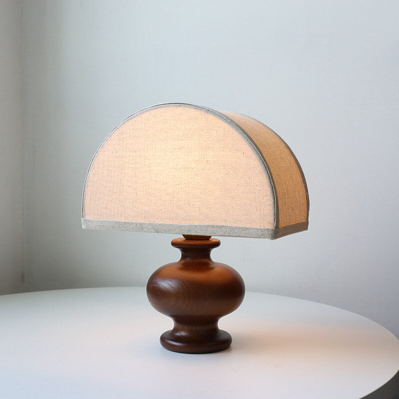 Japanese Wabi-Sabi Vintage Solid Wood Table Lamp with Fabric Shade, 1-Light