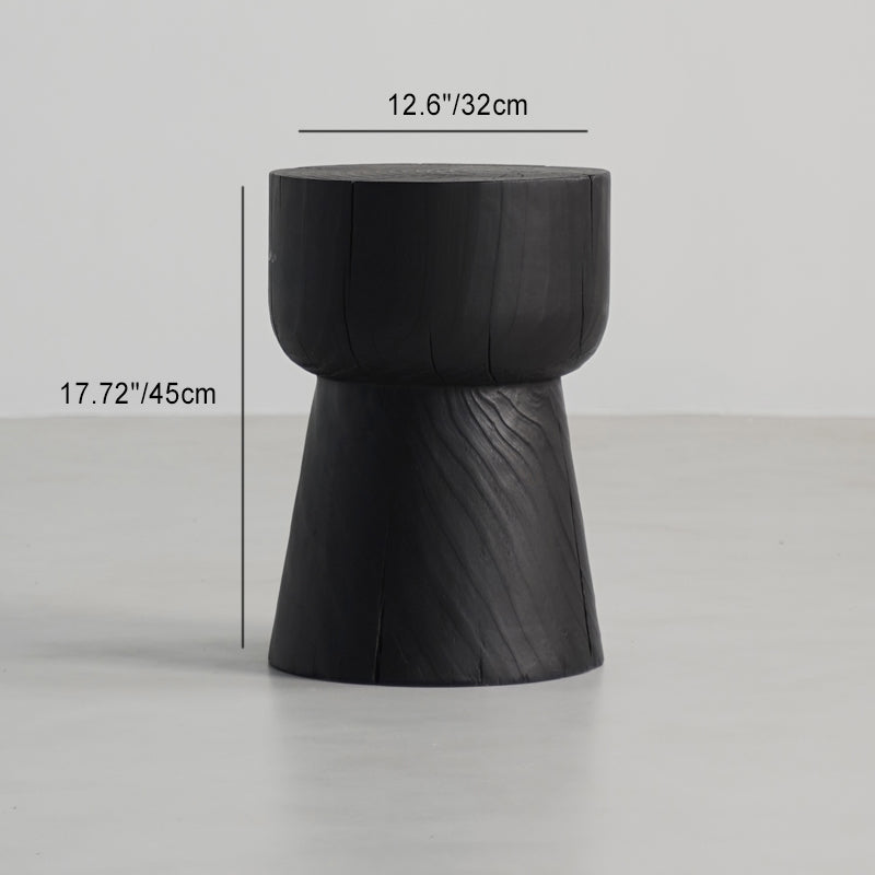 Traditional Japanese Wabi-Sabi Wood End Table with Geometric Design - Living Room Accent