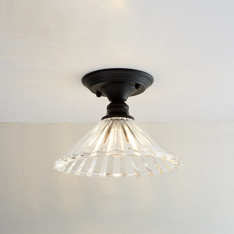Chic Nordic Vintage Glass Floral Round Geometry 1-Light Semi-Flush Mount Ceiling Light