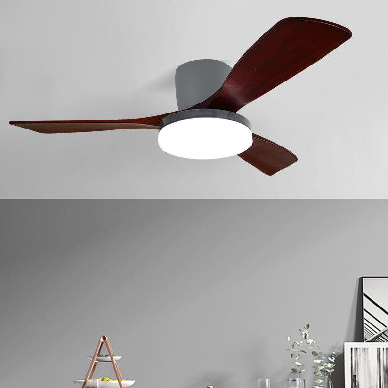 Contemporary Scandinavian Copper Wood Acrylic LED Ceiling Fan with Light – Semi-Flush Mount for Living Room