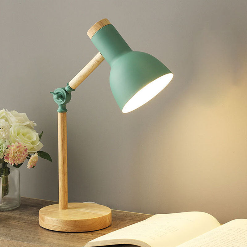 Nordic Contemporary Iron Table Lamp with Semi-Circular Shade and Wooden Base – 1-Light, Ideal for Study
