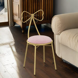 Contemporary Bow-Shape Velvet Upholstered Round Vanity Stool with Backrest - PU Leather & Metal Frame for Bedroom