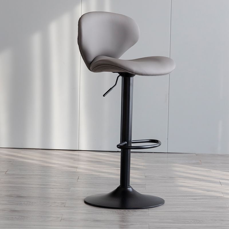 Contemporary Curved PU Leather Liftable Swivel Bar Stool with Backrest and Footrest for Dining Room