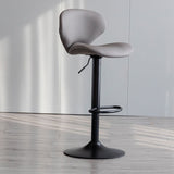 Contemporary Curved PU Leather Liftable Swivel Bar Stool with Backrest and Footrest for Dining Room