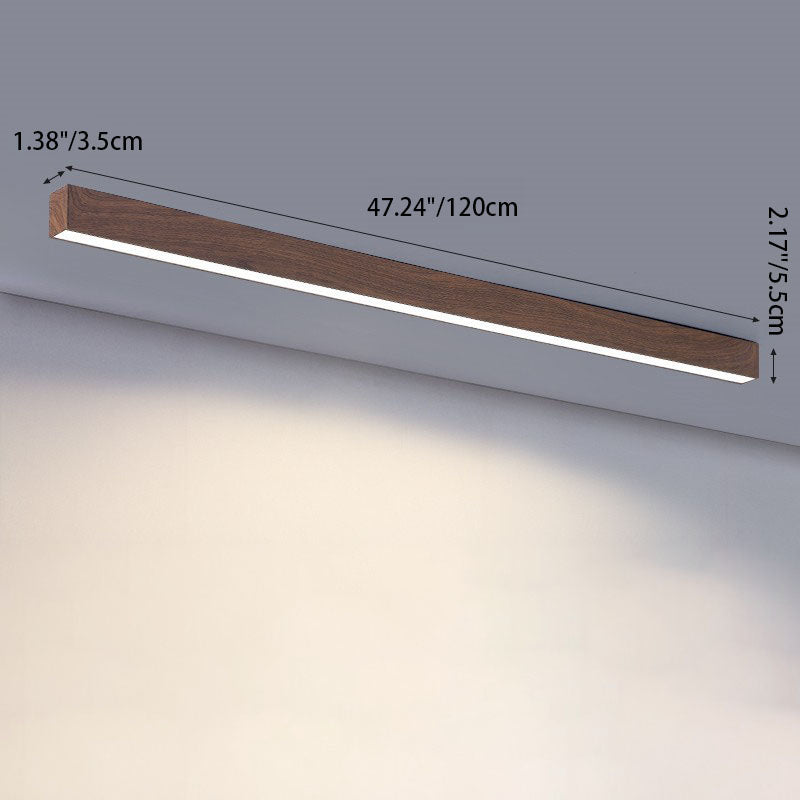 Sleek Modern Minimalist Wood-Grain Aluminum LED Flush-Mount Ceiling Light
