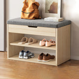 Modern Minimalist 3-Tier Shoe Storage Rack — Rectangular Design, Fabric & PU Leather Upholstery with Wood Frame for Entryways