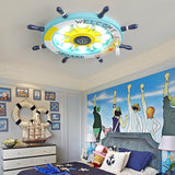 Whimsical Cartoon Sailboat LED Flush-Mount Ceiling Light with Helmsman Figure - Plastic Construction