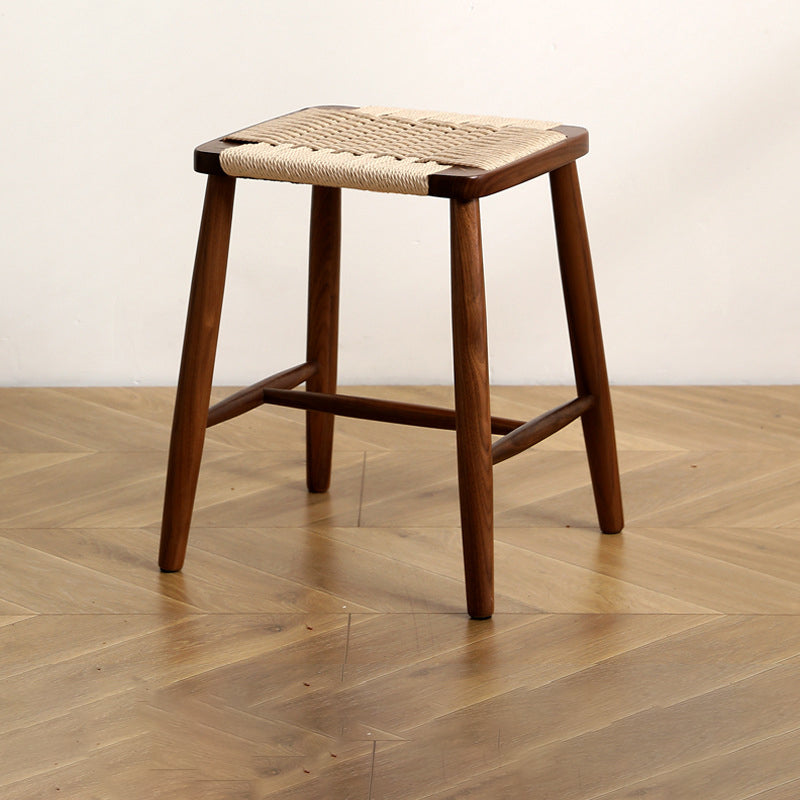 Elegant Traditional Japanese Rectangular Rope-Woven Wooden Bar Stool for the Dining Room