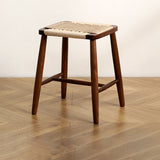 Elegant Traditional Japanese Rectangular Rope-Woven Wooden Bar Stool for the Dining Room