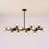 Contemporary Scandinavian Long Round Globe Iron & Glass 16-Light Island Pendant Chandelier for Dining Room