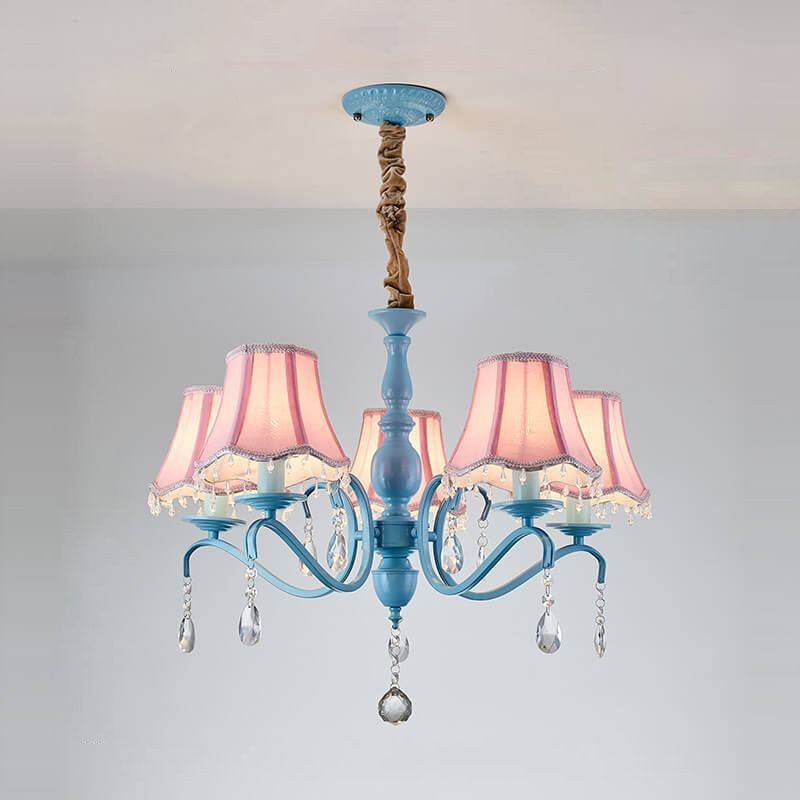 Elegant Modern Cone Iron Crystal Fabric Chandelier – 5/6/8-Light Options