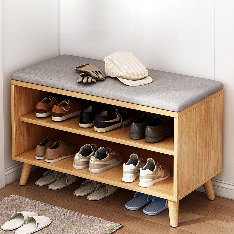 Contemporary Scandinavian Solid Wood Shoe Storage Cabinet, 2-Tier Entryway Organizer with Cotton-Linen Accents