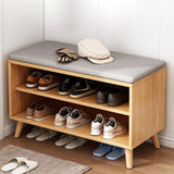 Contemporary Scandinavian Solid Wood Shoe Storage Cabinet, 2-Tier Entryway Organizer with Cotton-Linen Accents