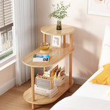 Modern Minimalist Round-Oval Solid Wood End Table with 3-Tier Storage for Living Room