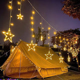 Solar-Powered LED Curtain Lights – Star & Moon Design, Outdoor Christmas String Lights for Patio, Garden and Camping
