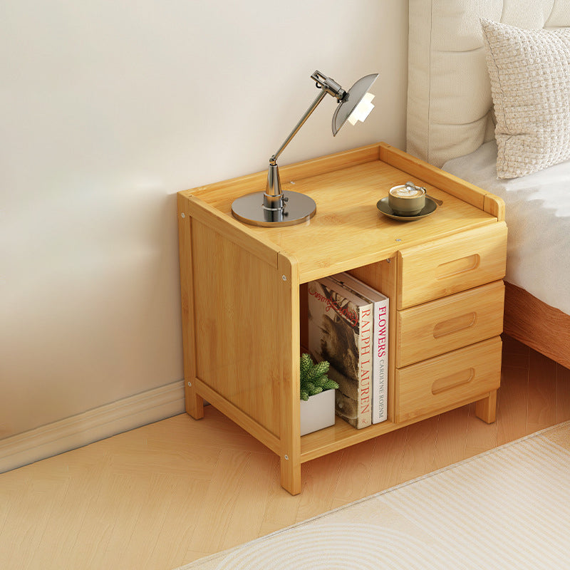 Sleek Modern Minimalist Rectangular Bamboo Nightstand with One-Third Drawer for Bedroom