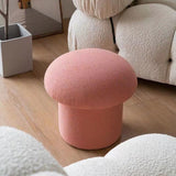 Modern Minimalist Mushroom-Cylinder Vanity Stool with Lambswool Upholstery and Wood Base for Bedroom