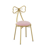 Contemporary Bow-Shape Velvet Upholstered Round Vanity Stool with Backrest - PU Leather & Metal Frame for Bedroom