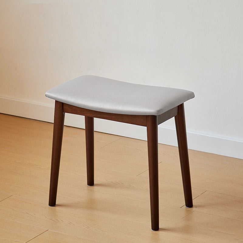 Sleek Modern Minimalist Rectangular Vanity Stool in Soft PU Leather with Wood Base – Ideal Bedroom Accent