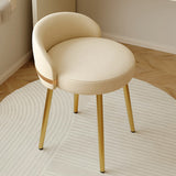 Contemporary Scandinavian Round Faux Nappa Leather Swivel Vanity Stool with Low Back – Elegant Bedroom Vanity Chair