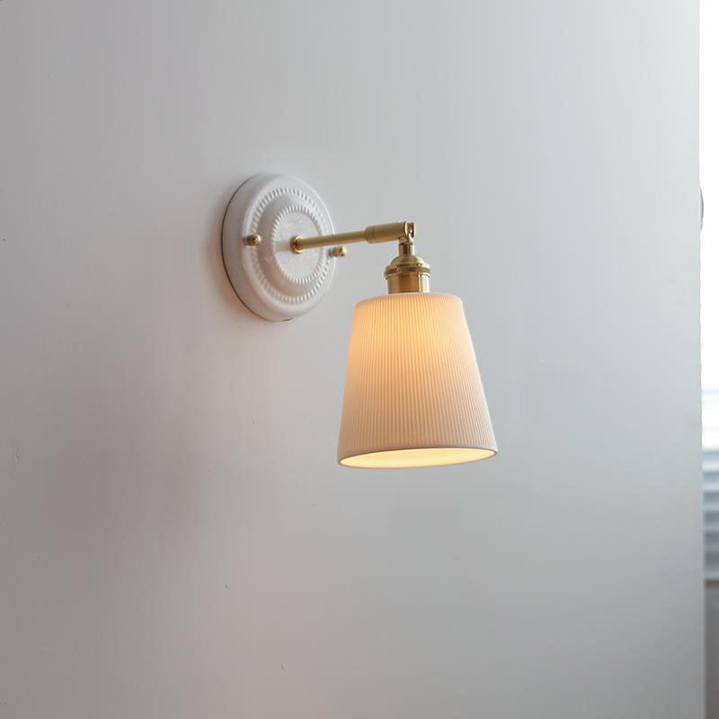 Vintage Japanese Ceramic & Brass 1-Light Wall Sconce Lamp