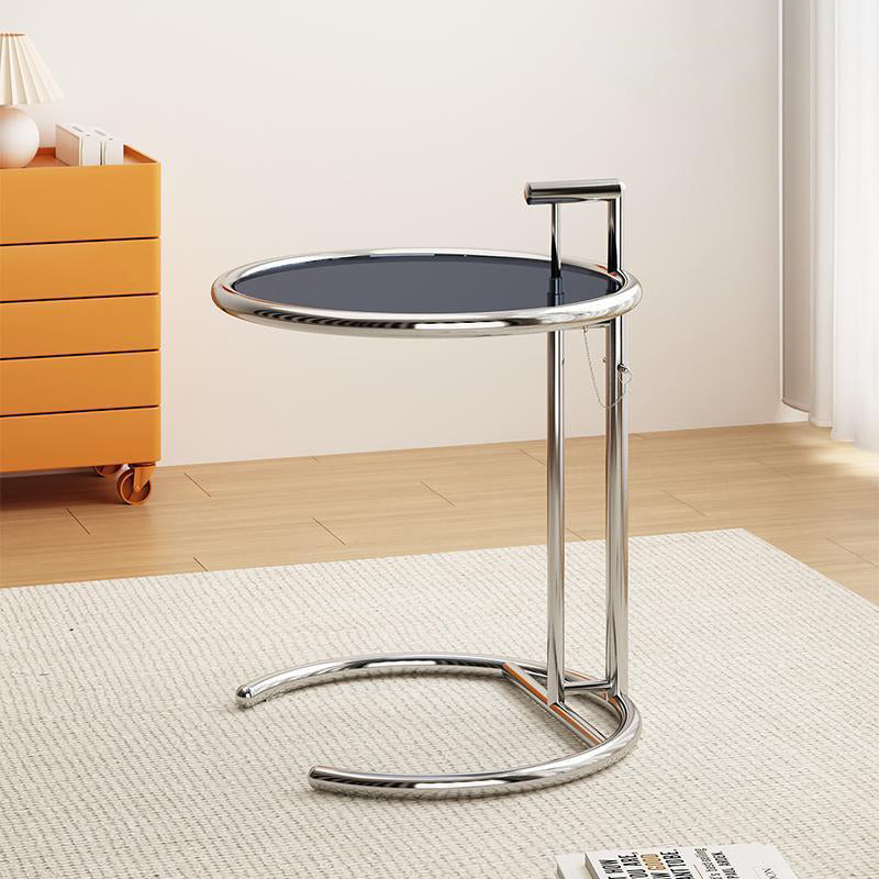 Modern Minimalist Round Side Table with Tempered Glass Top and Stainless Steel Frame, Extendable for Living Room