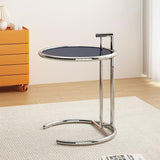 Modern Minimalist Round Side Table with Tempered Glass Top and Stainless Steel Frame, Extendable for Living Room