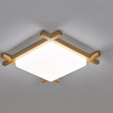 Modern Solid Wood Square LED Flush-Mount Ceiling Light – Tatami-Style Japanese Design