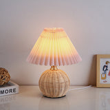 Chic Nordic Rattan Fabric Pleated Conic Ball LED Table Lamp for Bedroom - Modern Ambient Lighting