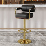 Luxurious Contemporary Faux Leather Upholstered Height-Adjustable Swivel Bar Stool with Armrests and Footrest for Dining Room