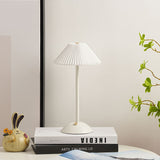 Modern Scandinavian Rechargeable Table Lamp – Iron Frame, Pleated Conical Fabric Shade, 1-Light, Perfect for Bedside