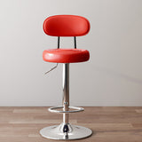 Modern Minimalist Round Upholstered Bar Stool with Curved Backrest in Microfiber Leather & Metal – Ideal Dining Room Chair