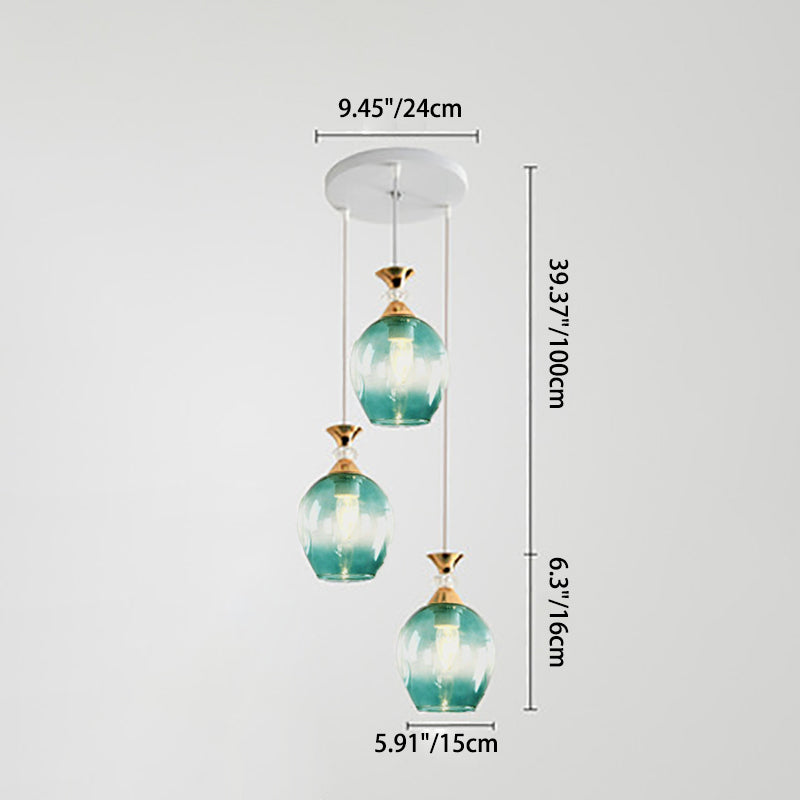 Nordic Gradient Glass Orb Chandelier - 3-Light Modern Pendant