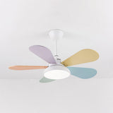 Simple Colorful Round Leaf Ceiling Fan for Kids with Light and Downrod