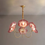 Elegant Modern Art Deco Gold-Finish Frame with Lotus Leaf Glass Shade, 3/6-Light Living Room Chandelier