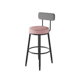 Sleek Contemporary Nordic Round Bar Stool Upholstered in Cotton-Linen Fabric with Backrest and Footrest for Dining Room