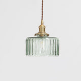 Japanese Vintage Brass Glass Round Jar Pendant Light - 1-Light Fixture