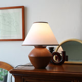 Japanese Wabi-Sabi Vintage Solid Wood Table Lamp with Fabric Shade, 1-Light
