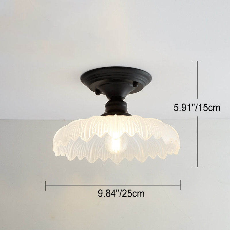 Chic Nordic Vintage Glass Floral Round Geometry 1-Light Semi-Flush Mount Ceiling Light