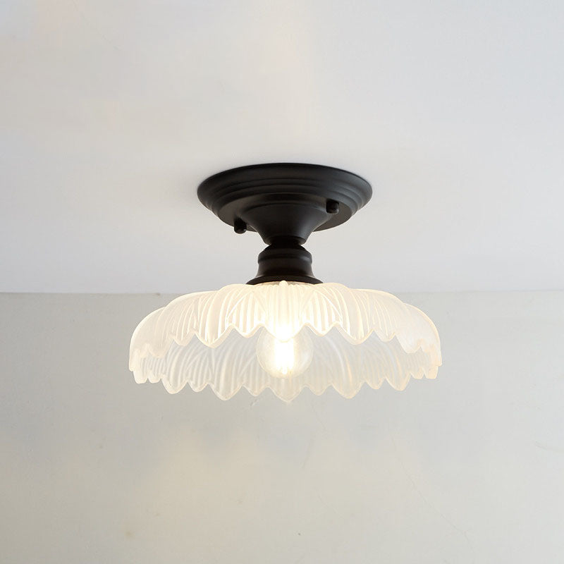 Chic Nordic Vintage Glass Floral Round Geometry 1-Light Semi-Flush Mount Ceiling Light