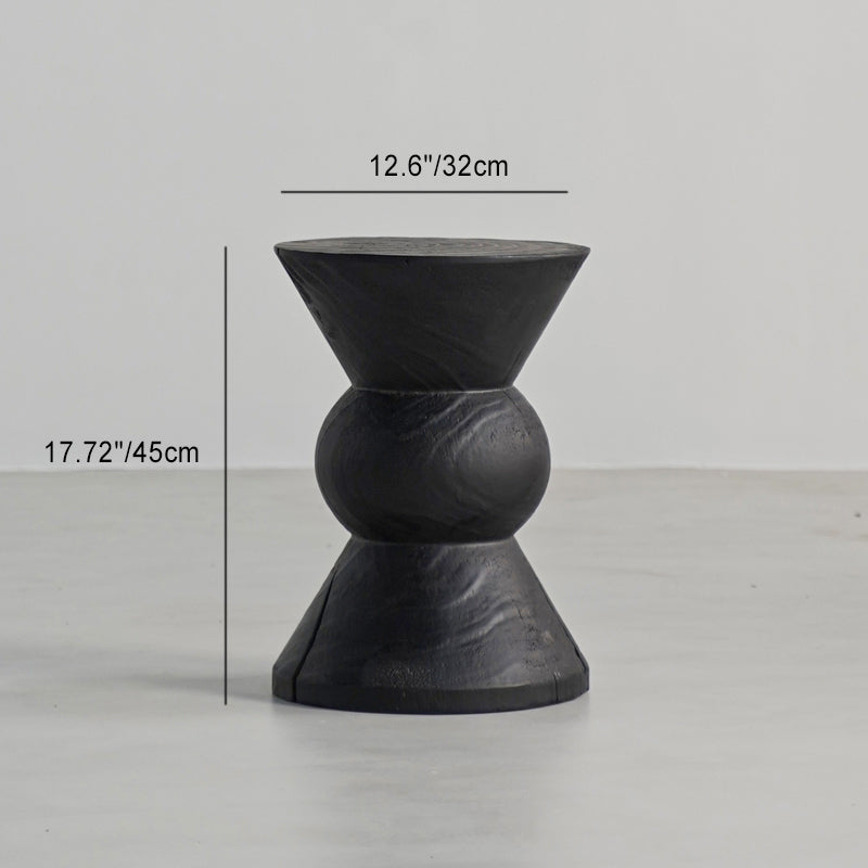 Traditional Japanese Wabi-Sabi Wood End Table with Geometric Design - Living Room Accent